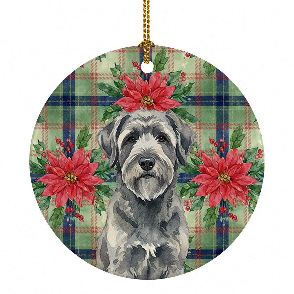 Gray Bouvier des Flandres Christmas PoinsettIas Ceramic Ornament Christmas Tree Hanging Decorations for Home Christmas Holiday, Party, Gift, 3 in, Multicolor
