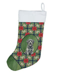 Gray Bouvier des Flandres Christmas PoinsettIas Holiday Stocking Double-Sided Print, Polyester Suede,11x18, Made in USA
