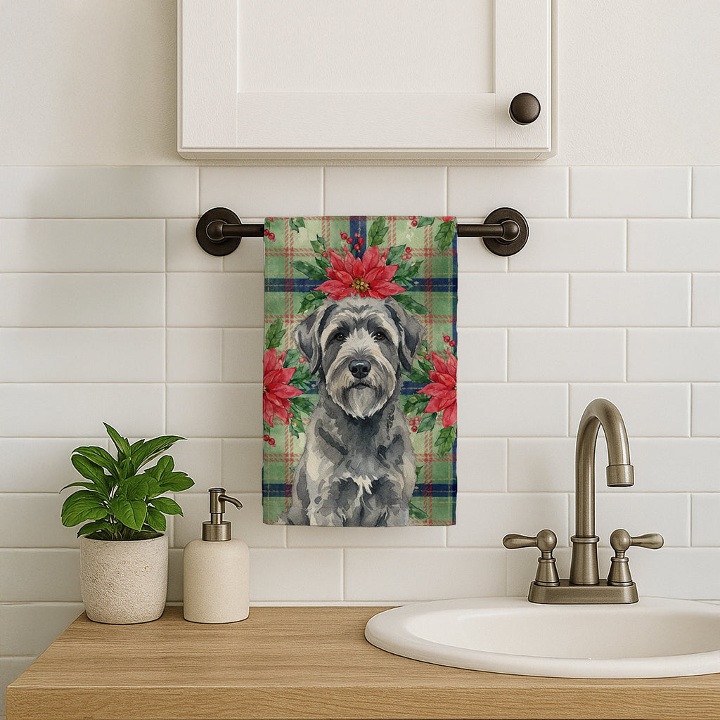Gray Bouvier des Flandres Christmas PoinsettIas Kitchen Towel Velour Plush Front and Cotton Loop Back Machine Washable