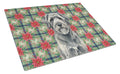 Gray Bouvier des Flandres Christmas PoinsettIas Cutting Board Tempered Glass Kitchen Cutting Surface, Heat Resistant Chopping, Non-Slip Feet, Food Prep & Serving