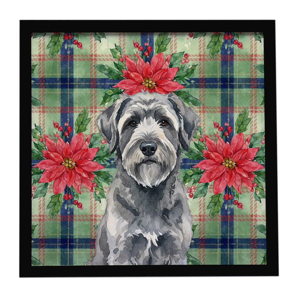 Gray Bouvier des Flandres Christmas PoinsettIas Framed Metal Print Bathroom, Kitchen, Office, Home Decor Wall Art Ready to Hang, Square, 8X8