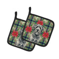Gray Bouvier des Flandres Christmas PoinsettIas Pot Holder Set of 2 Heat Resistant Quilted Hot Pads 7.5 x 7.5 Inch, Insulated Kitchen Trivets for Cooking & Baking