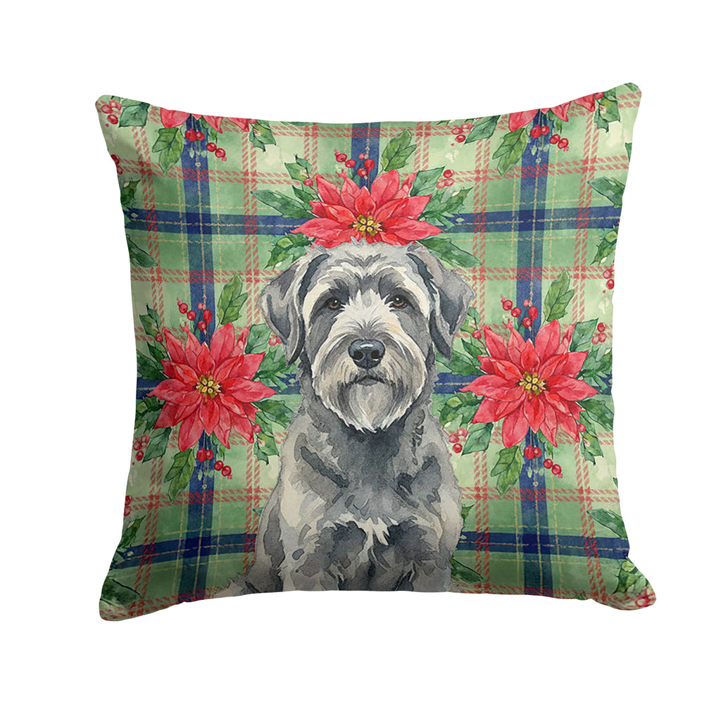 Gray Bouvier des Flandres Christmas PoinsettIas Decorative Throw Pillow 14x14 Indoor Outdoor Accent Cushion, Fabric Cover with Insert for Sofa, Bed, Porch & Living Room