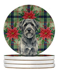 Gray Bouvier des Flandres Christmas PoinsettIas Large Sandstone Coasters Pack of 4 Absorbent Round Coasters Decor Gifts for Men or Women, 4 in, Multicolor
