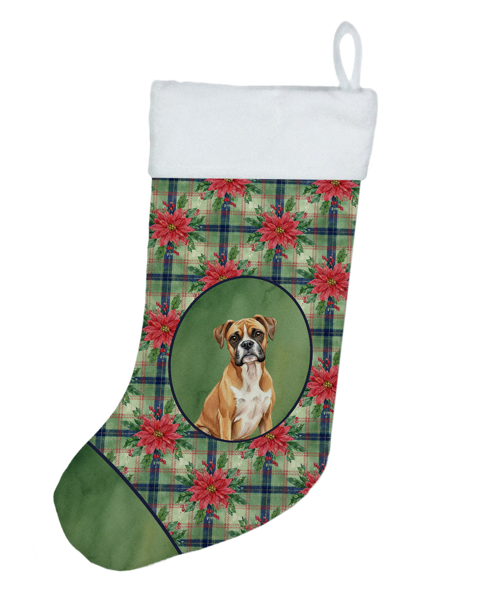 Boxer Christmas PoinsettIas Holiday Stocking Double-Sided Print, Polyester Suede,11x18, Made in USA