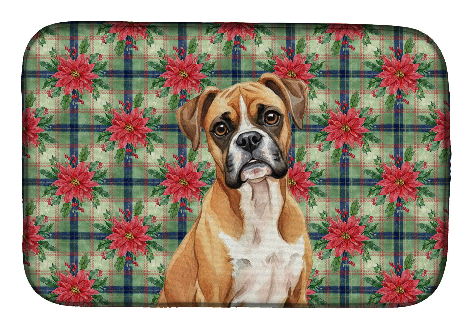 Boxer Christmas PoinsettIas Dish Drying Mat Absorbent Dish Drying Mat Pad for Kitchen Counter Dish Drainer Mat for Countertop, 14 x 21", Multicolor