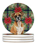 Boxer Christmas PoinsettIas Large Sandstone Coasters Pack of 4 Absorbent Round Coasters Decor Gifts for Men or Women, 4 in, Multicolor