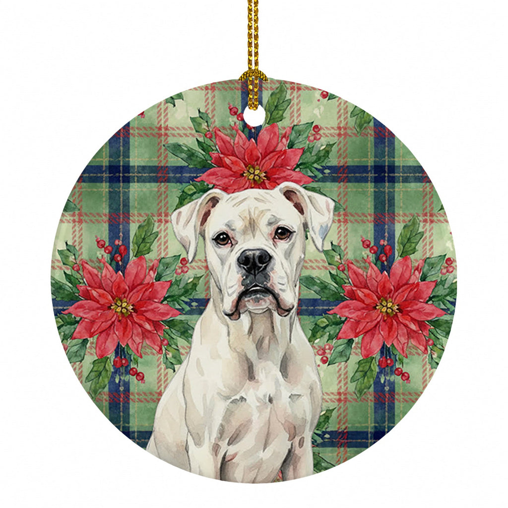 White Boxer Christmas PoinsettIas Ceramic Ornament Christmas Tree Hanging Decorations for Home Christmas Holiday, Party, Gift, 3 in, Multicolor