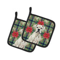 White Boxer Christmas PoinsettIas Pot Holder Set of 2 Heat Resistant Quilted Hot Pads 7.5 x 7.5 Inch, Insulated Kitchen Trivets for Cooking & Baking