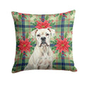 White Boxer Christmas PoinsettIas Decorative Throw Pillow 14x14 Indoor Outdoor Accent Cushion, Fabric Cover with Insert for Sofa, Bed, Porch & Living Room