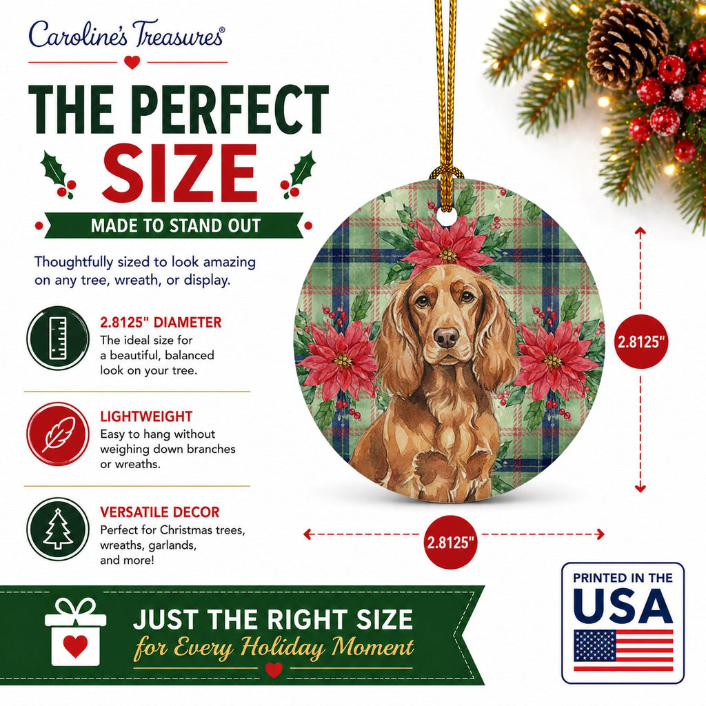 Boykin Spaniel Christmas PoinsettIas Ceramic Ornament Christmas Tree Hanging Decorations for Home Christmas Holiday, Party, Gift, 3 in, Multicolor