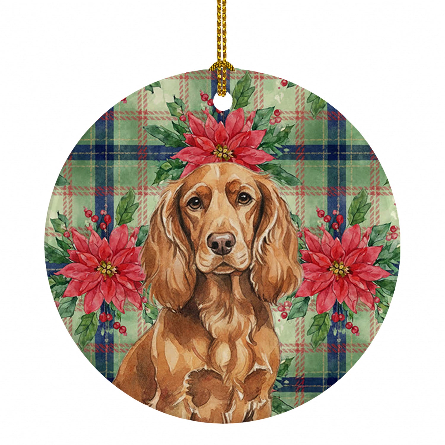 Boykin Spaniel Christmas PoinsettIas Ceramic Ornament Christmas Tree Hanging Decorations for Home Christmas Holiday, Party, Gift, 3 in, Multicolor