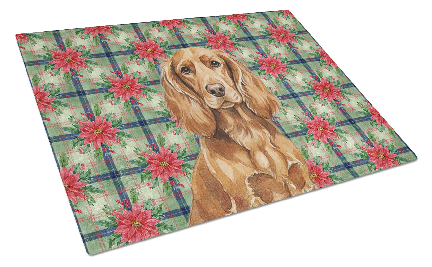 Boykin Spaniel Christmas PoinsettIas Cutting Board Tempered Glass Kitchen Cutting Surface, Heat Resistant Chopping, Non-Slip Feet, Food Prep & Serving