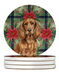 Boykin Spaniel Christmas PoinsettIas Large Sandstone Coasters Pack of 4 Absorbent Round Coasters Decor Gifts for Men or Women, 4 in, Multicolor