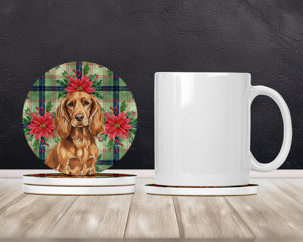 Boykin Spaniel Christmas PoinsettIas Large Sandstone Coasters Pack of 4 Absorbent Round Coasters Decor Gifts for Men or Women, 4 in, Multicolor