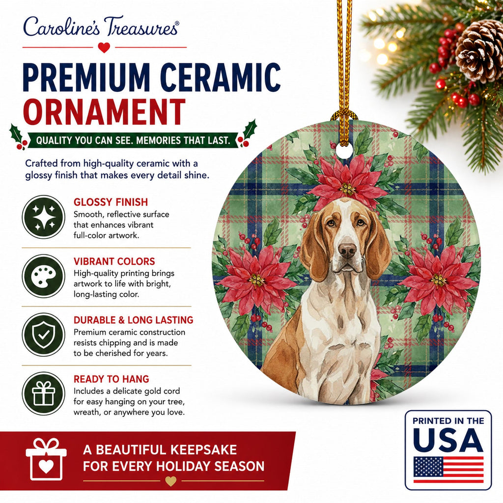 Bracco Italiano Christmas PoinsettIas Ceramic Ornament Christmas Tree Hanging Decorations for Home Christmas Holiday, Party, Gift, 3 in, Multicolor