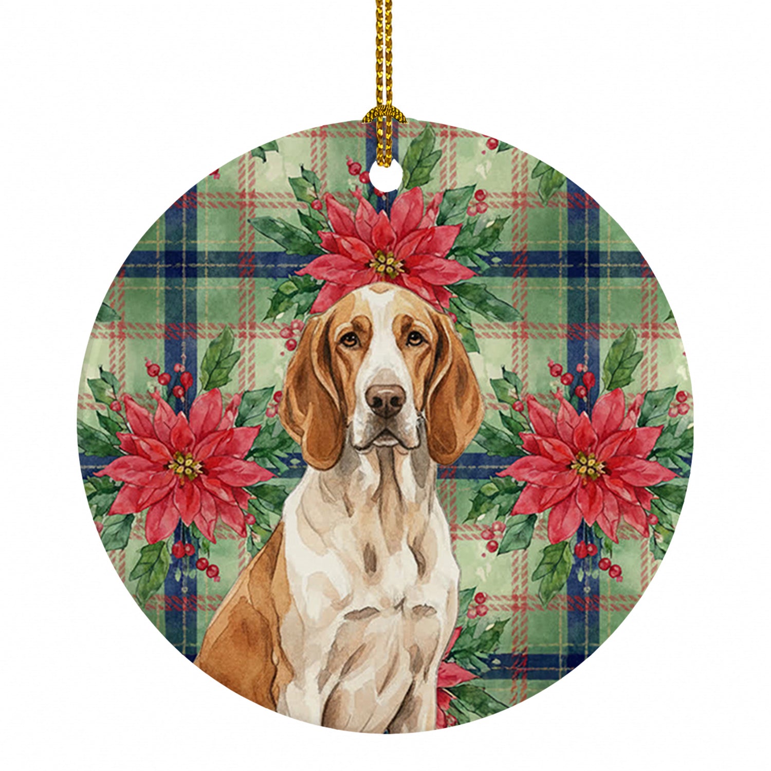 Bracco Italiano Christmas PoinsettIas Ceramic Ornament Christmas Tree Hanging Decorations for Home Christmas Holiday, Party, Gift, 3 in, Multicolor