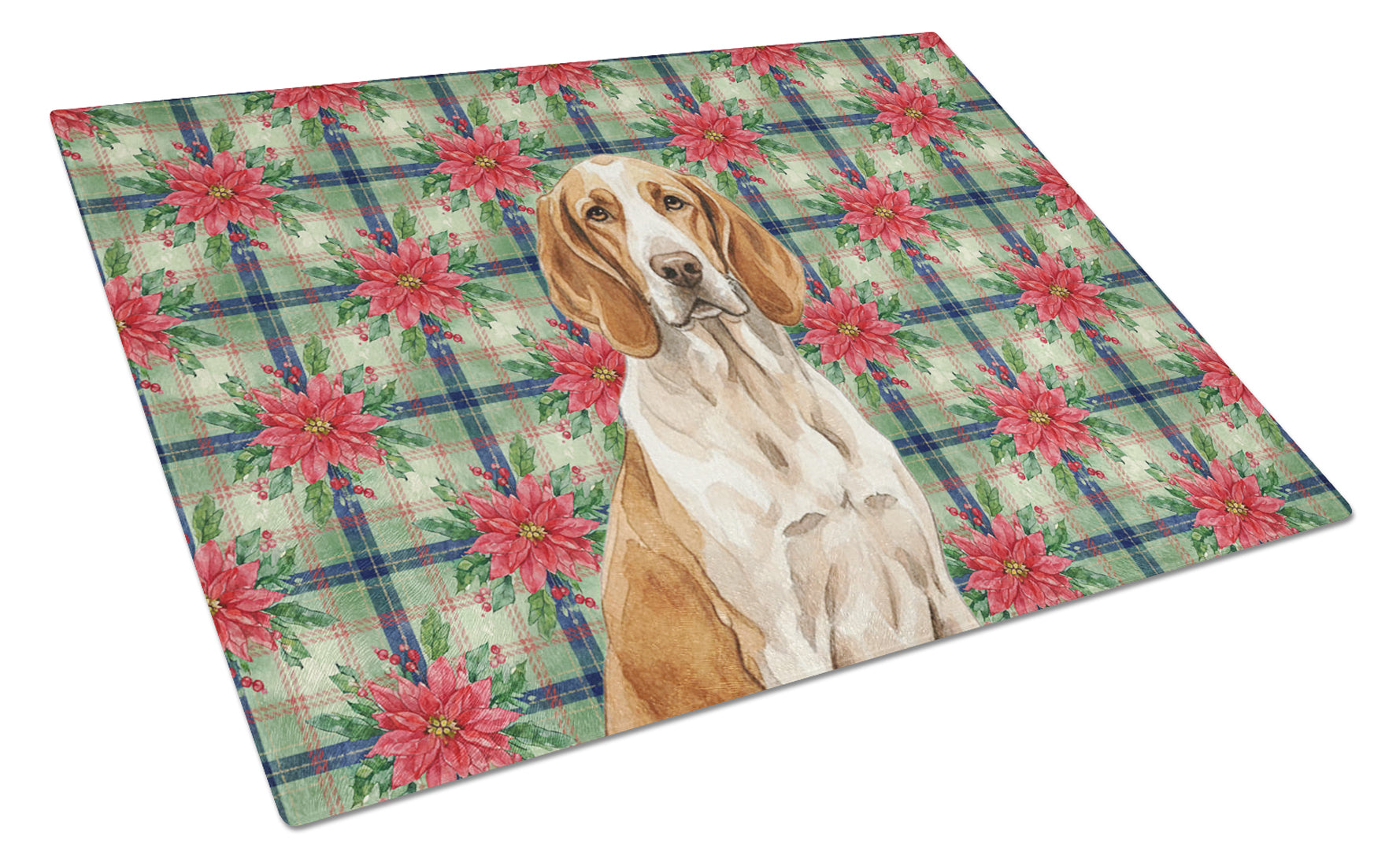 Bracco Italiano Christmas PoinsettIas Cutting Board Tempered Glass Kitchen Cutting Surface, Heat Resistant Chopping, Non-Slip Feet, Food Prep & Serving