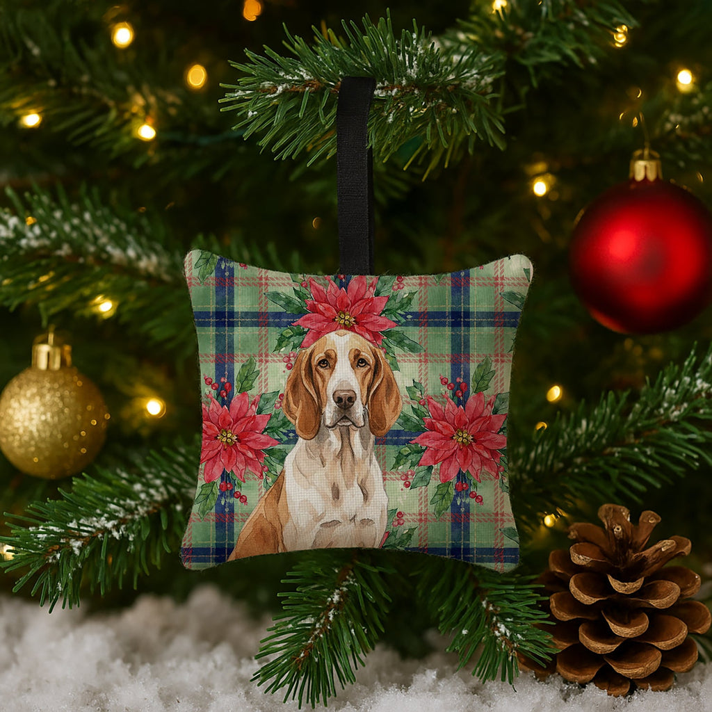 Bracco Italiano Christmas PoinsettIas Hanging Square Fabric Ornament 3.5 � 3.5 Decorative Door-Knob & Tree Hanger, Soft Fabric