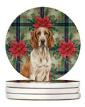 Bracco Italiano Christmas PoinsettIas Large Sandstone Coasters Pack of 4 Absorbent Round Coasters Decor Gifts for Men or Women, 4 in, Multicolor