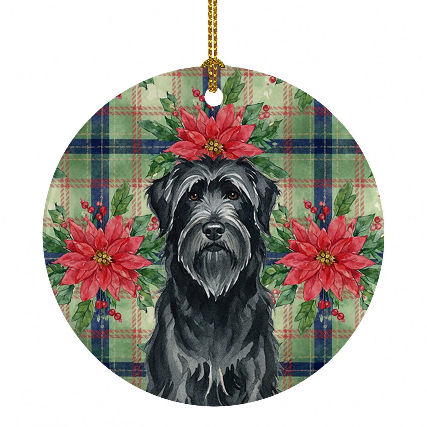 Black Briard Christmas PoinsettIas Ceramic Ornament Christmas Tree Hanging Decorations for Home Christmas Holiday, Party, Gift, 3 in, Multicolor