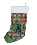 Black Briard Christmas PoinsettIas Holiday Stocking Double-Sided Print, Polyester Suede,11x18, Made in USA