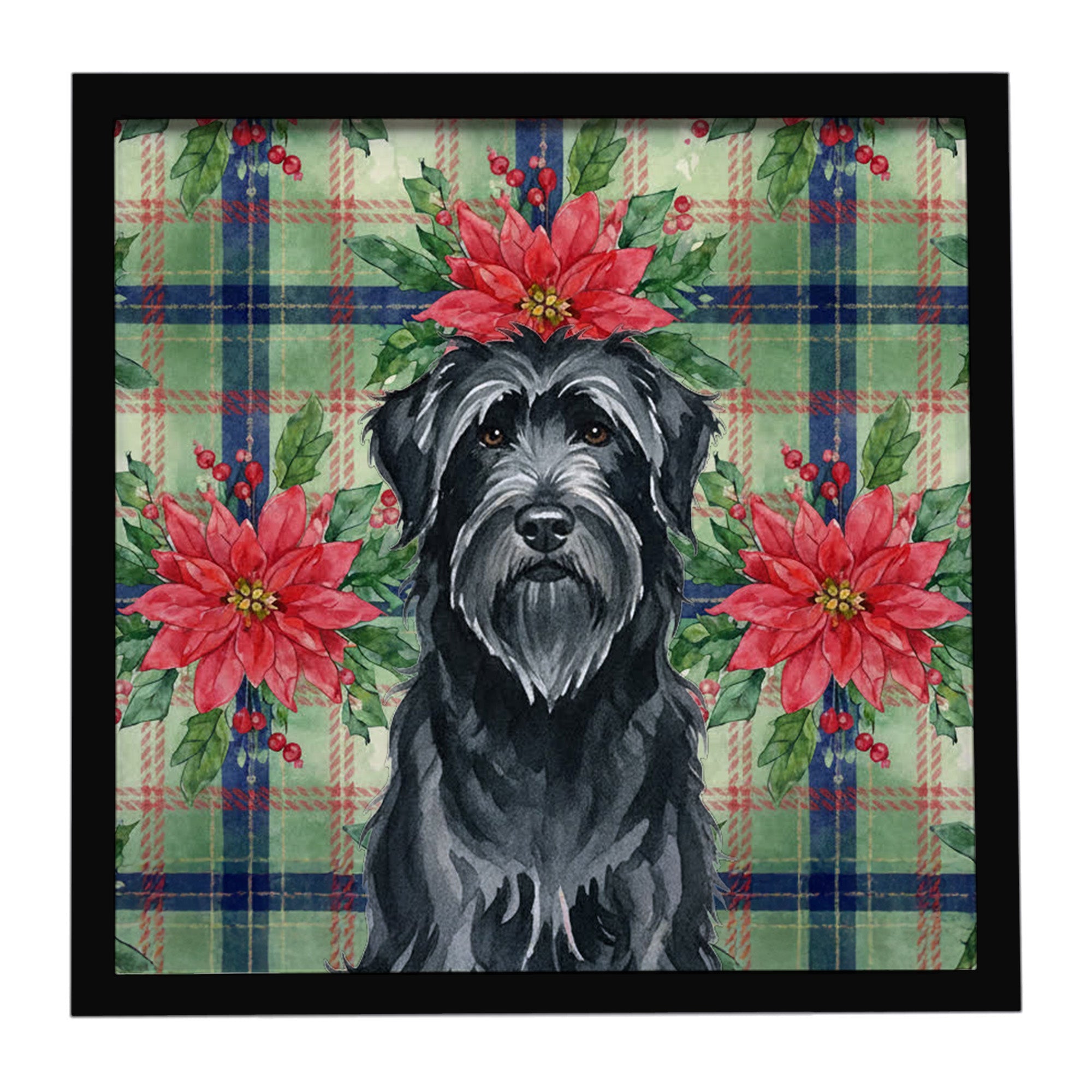 Black Briard Christmas PoinsettIas Framed Metal Print Bathroom, Kitchen, Office, Home Decor Wall Art Ready to Hang, Square, 8X8