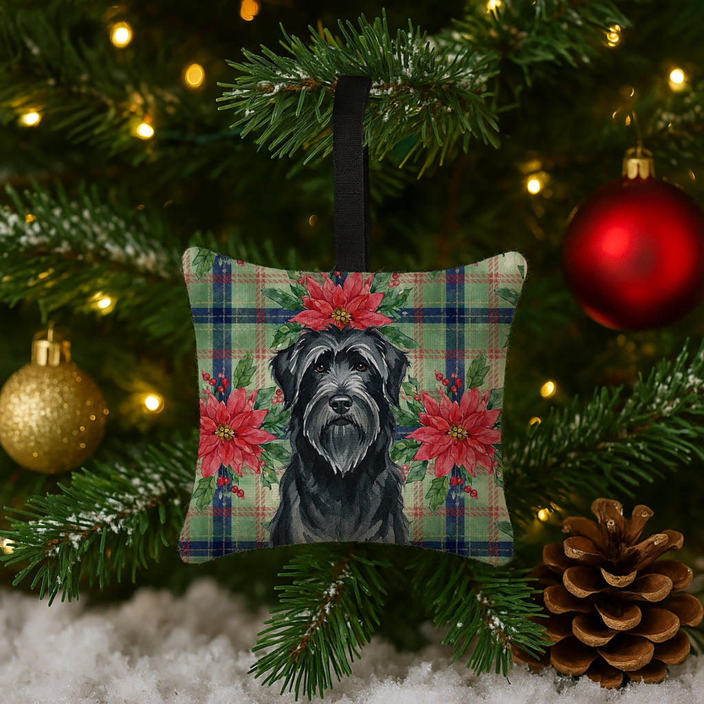 Black Briard Christmas PoinsettIas Hanging Square Fabric Ornament 3.5 � 3.5 Decorative Door-Knob & Tree Hanger, Soft Fabric