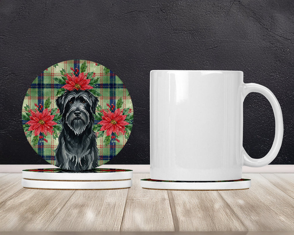 Black Briard Christmas PoinsettIas Large Sandstone Coasters Pack of 4 Absorbent Round Coasters Decor Gifts for Men or Women, 4 in, Multicolor