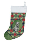 Gray Briard Christmas PoinsettIas Holiday Stocking Double-Sided Print, Polyester Suede,11x18, Made in USA