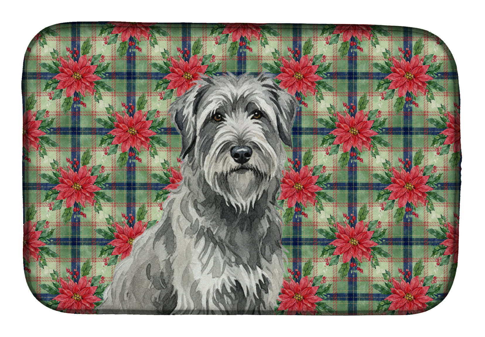 Gray Briard Christmas PoinsettIas Dish Drying Mat Absorbent Dish Drying Mat Pad for Kitchen Counter Dish Drainer Mat for Countertop, 14 x 21", Multicolor