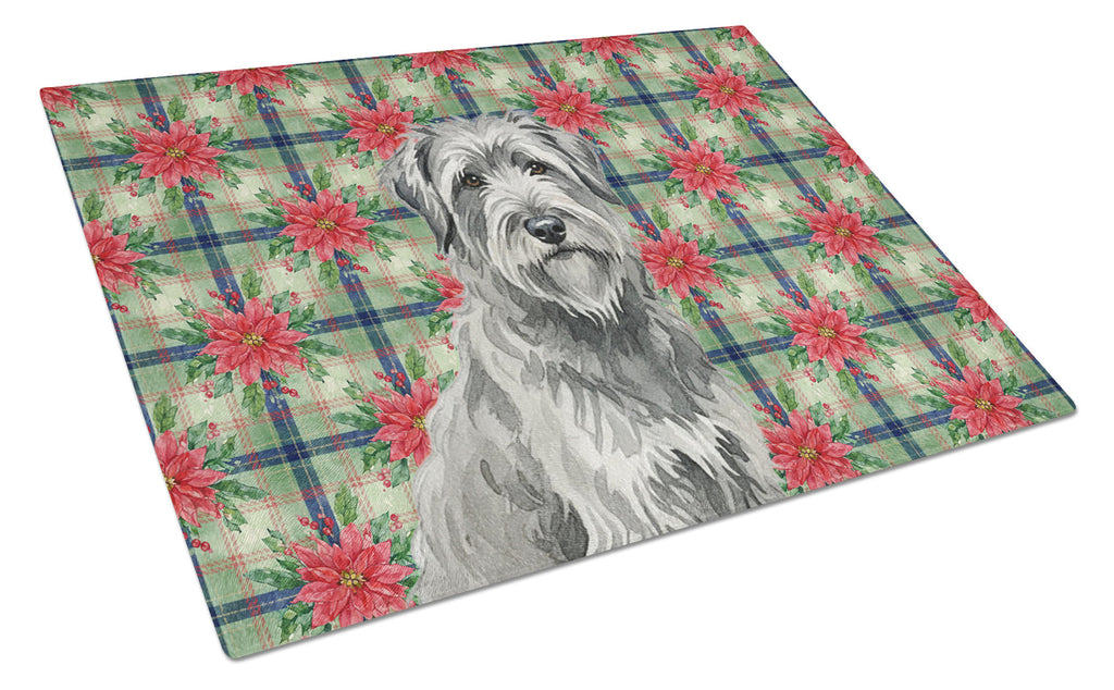 Gray Briard Christmas PoinsettIas Cutting Board Tempered Glass Kitchen Cutting Surface, Heat Resistant Chopping, Non-Slip Feet, Food Prep & Serving