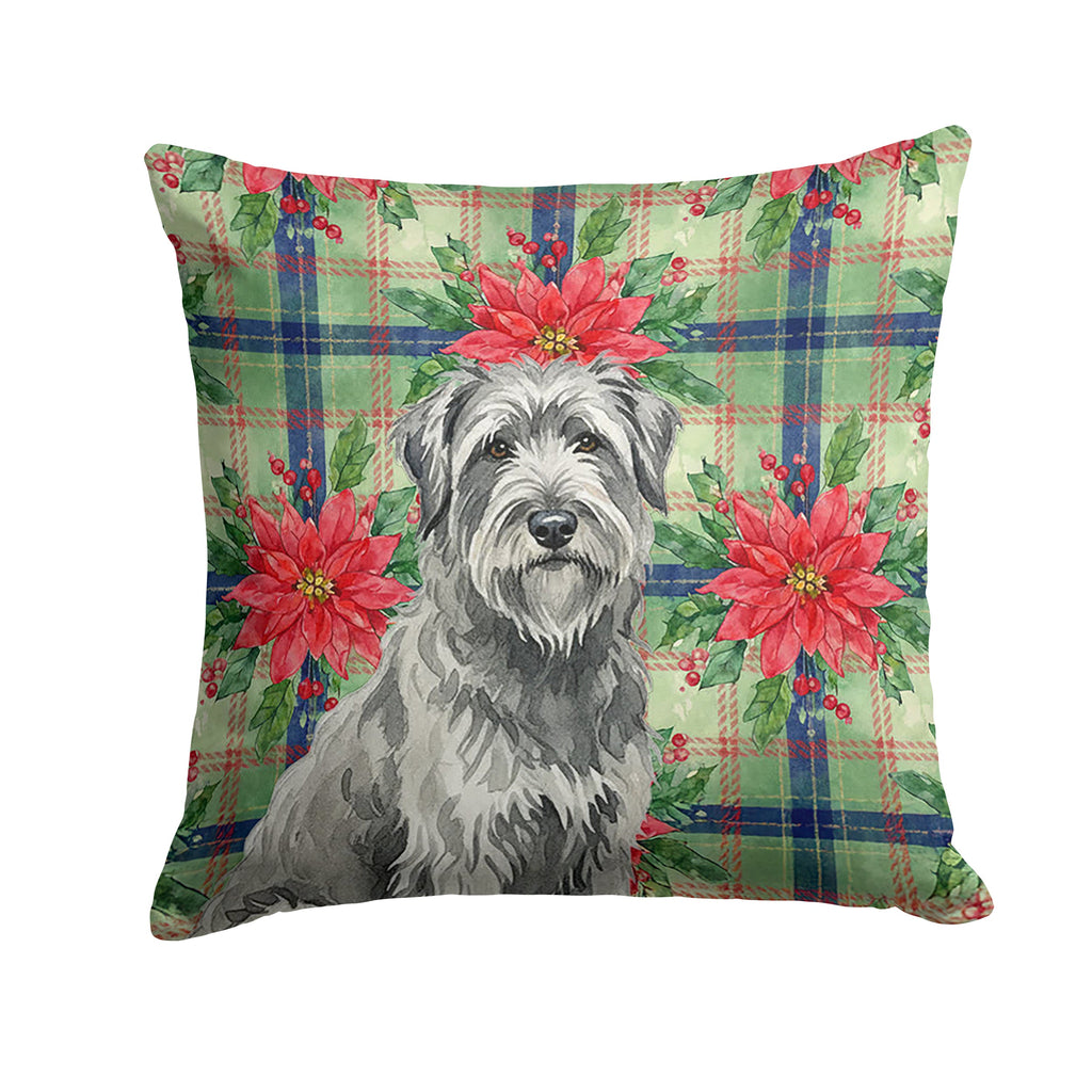 Gray Briard Christmas PoinsettIas Decorative Throw Pillow 18x18 Indoor Outdoor Accent Cushion, Fabric Cover with Insert for Sofa, Bed, Porch & Living Room