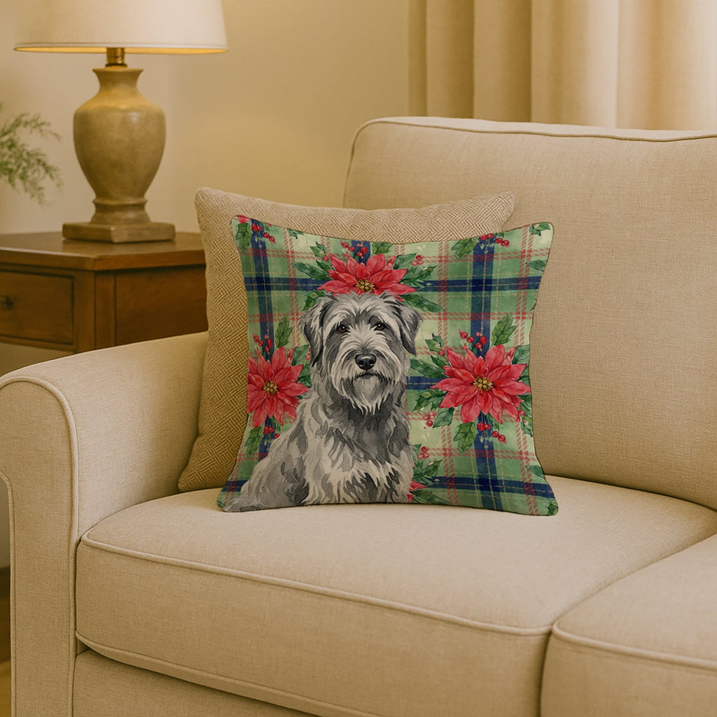 Gray Briard Christmas PoinsettIas Decorative Throw Pillow 18x18 Indoor Outdoor Accent Cushion, Fabric Cover with Insert for Sofa, Bed, Porch & Living Room