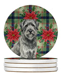 Gray Briard Christmas PoinsettIas Large Sandstone Coasters Pack of 4 Absorbent Round Coasters Decor Gifts for Men or Women, 4 in, Multicolor
