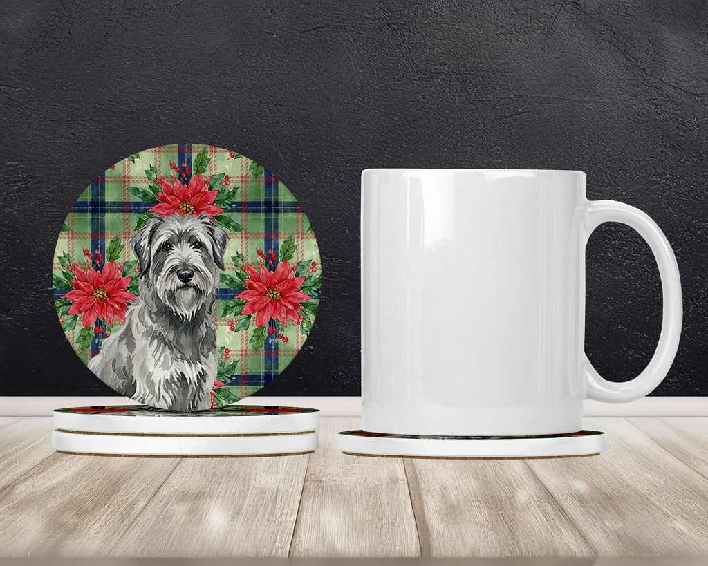 Gray Briard Christmas PoinsettIas Large Sandstone Coasters Pack of 4 Absorbent Round Coasters Decor Gifts for Men or Women, 4 in, Multicolor