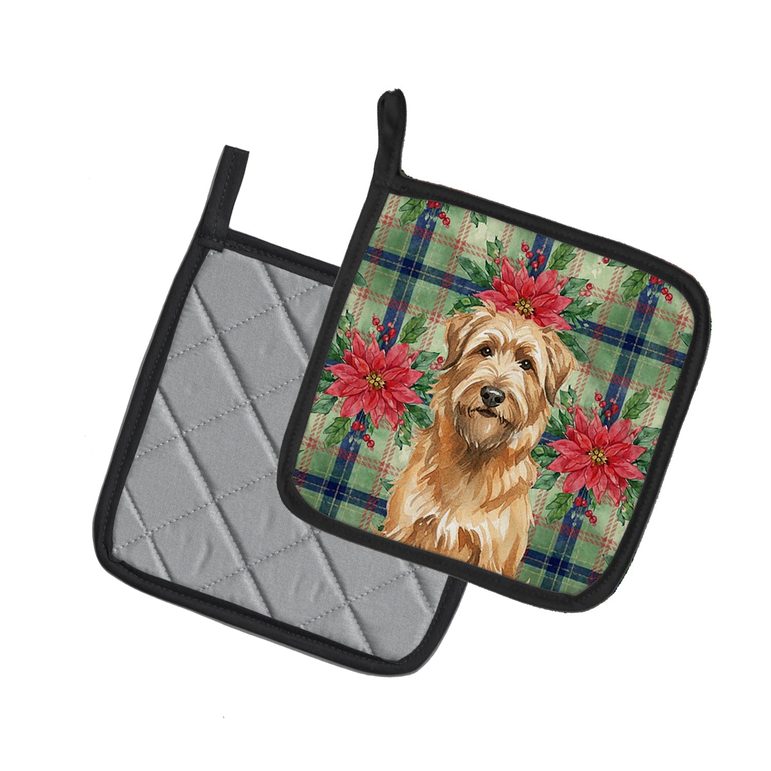 Tawny Briard Christmas PoinsettIas Pot Holder Set of 2 Heat Resistant Quilted Hot Pads 7.5 x 7.5 Inch, Insulated Kitchen Trivets for Cooking & Baking