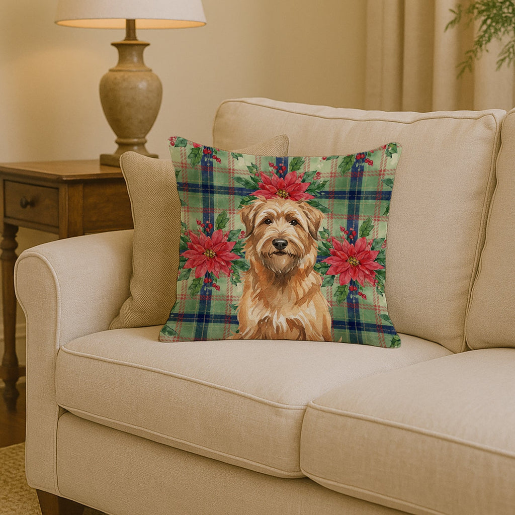 Tawny Briard Christmas PoinsettIas Decorative Throw Pillow 14x14 Indoor Outdoor Accent Cushion, Fabric Cover with Insert for Sofa, Bed, Porch & Living Room
