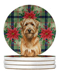 Tawny Briard Christmas PoinsettIas Large Sandstone Coasters Pack of 4 Absorbent Round Coasters Decor Gifts for Men or Women, 4 in, Multicolor