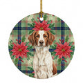 Liver and White Brittany Christmas PoinsettIas Ceramic Ornament Christmas Tree Hanging Decorations for Home Christmas Holiday, Party, Gift, 3 in, Multicolor