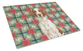 Liver and White Brittany Christmas PoinsettIas Cutting Board Tempered Glass Kitchen Cutting Surface, Heat Resistant Chopping, Non-Slip Feet, Food Prep & Serving