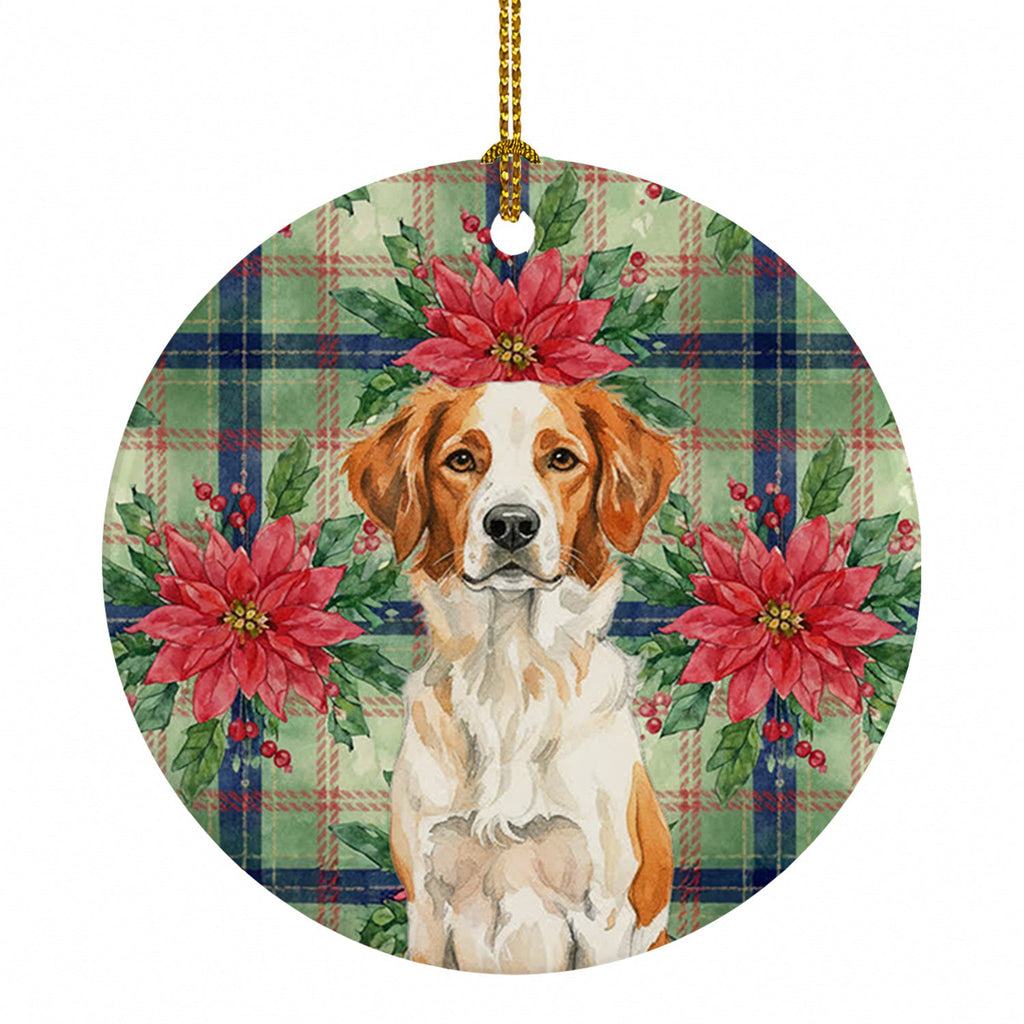 Orange and White Brittany Christmas PoinsettIas Ceramic Ornament Christmas Tree Hanging Decorations for Home Christmas Holiday, Party, Gift, 3 in, Multicolor