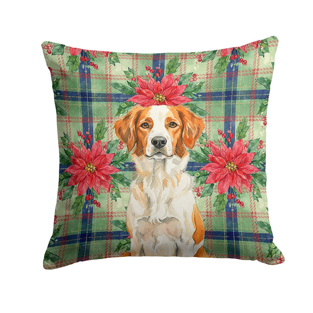 Orange and White Brittany Christmas PoinsettIas Decorative Throw Pillow 14x14 Indoor Outdoor Accent Cushion, Fabric Cover with Insert for Sofa, Bed, Porch & Living Room