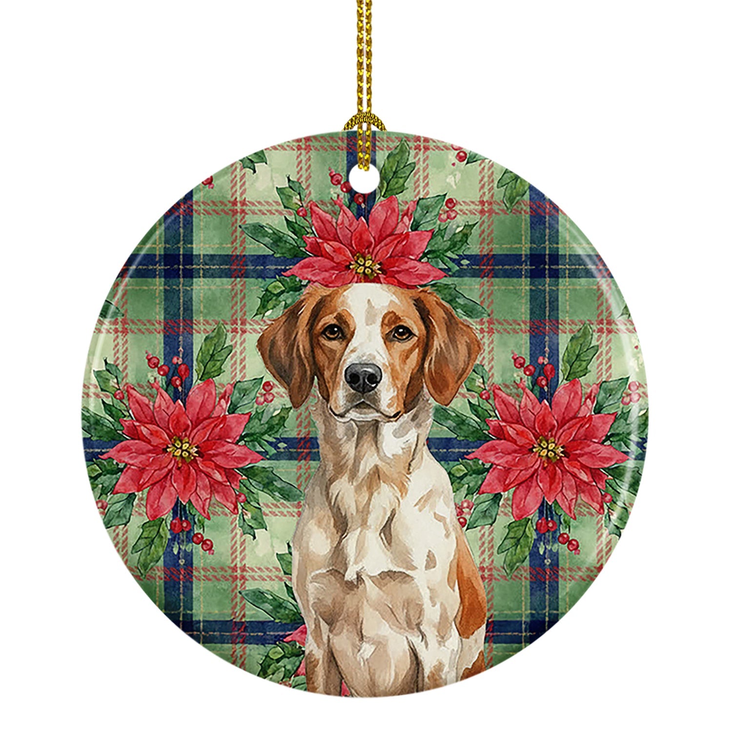 Roan Brittany Christmas PoinsettIas Ceramic Ornament Christmas Tree Hanging Decorations for Home Christmas Holiday, Party, Gift, 3 in, Multicolor