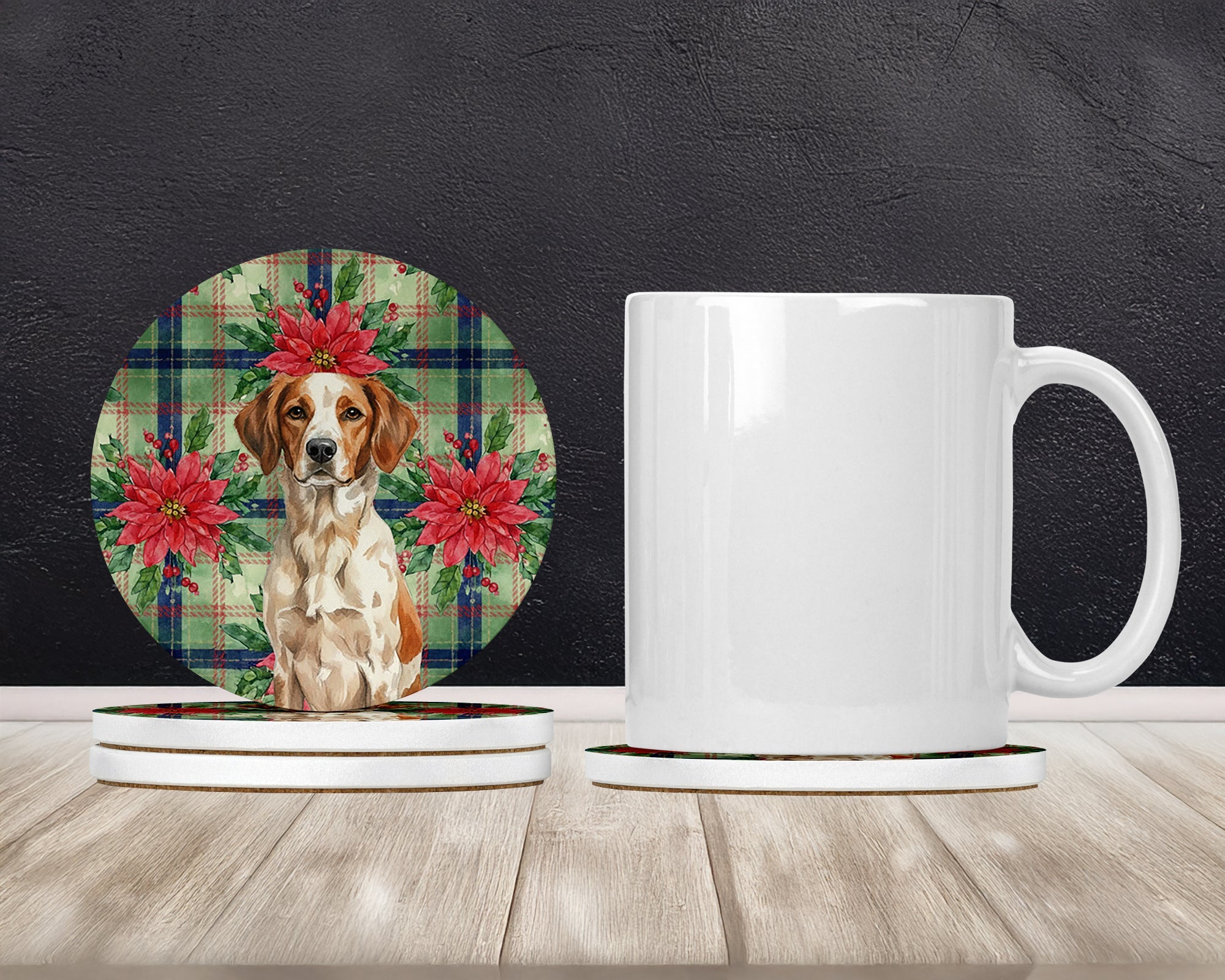Roan Brittany Christmas PoinsettIas Large Sandstone Coasters Pack of 4 Absorbent Round Coasters Decor Gifts for Men or Women, 4 in, Multicolor