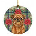 Belge Brussels Griffon Christmas PoinsettIas Ceramic Ornament Christmas Tree Hanging Decorations for Home Christmas Holiday, Party, Gift, 3 in, Multicolor