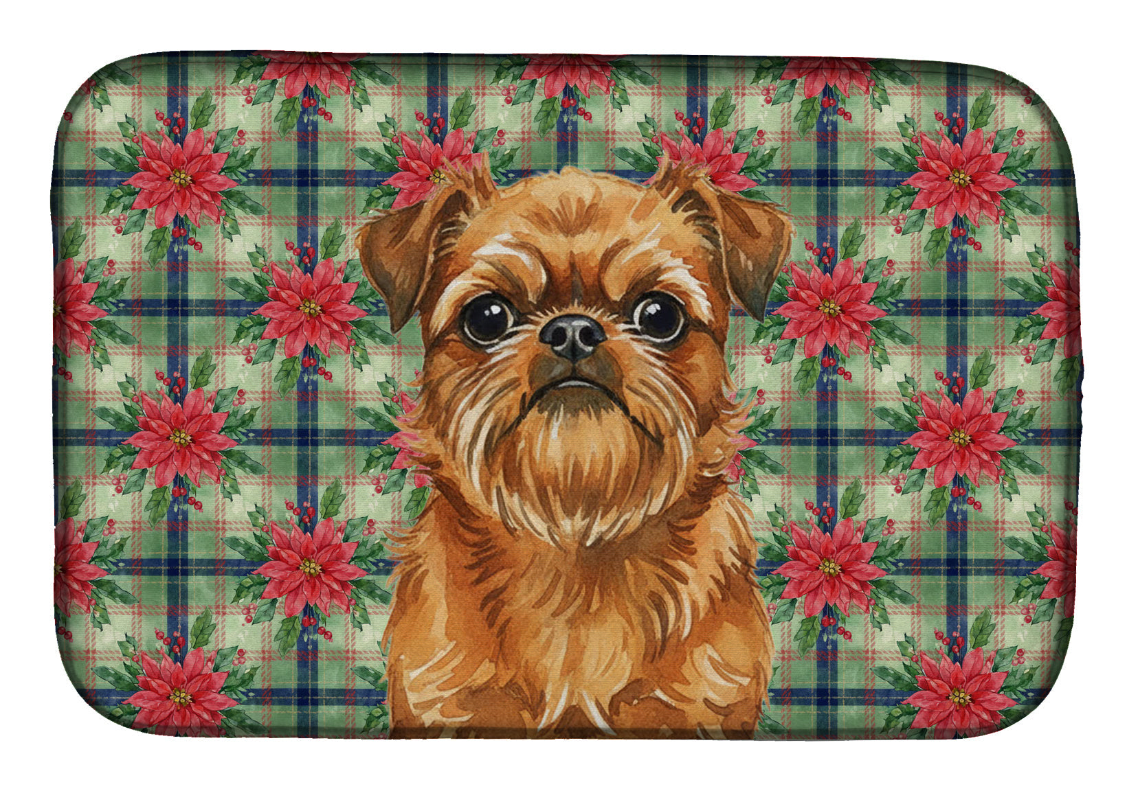 Belge Brussels Griffon Christmas PoinsettIas Dish Drying Mat Absorbent Dish Drying Mat Pad for Kitchen Counter Dish Drainer Mat for Countertop, 14 x 21", Multicolor