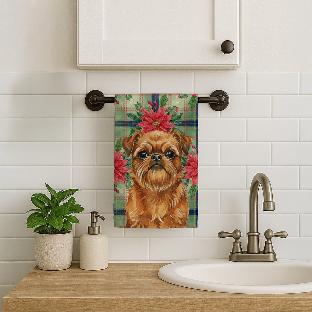 Belge Brussels Griffon Christmas PoinsettIas Kitchen Towel Velour Plush Front and Cotton Loop Back Machine Washable