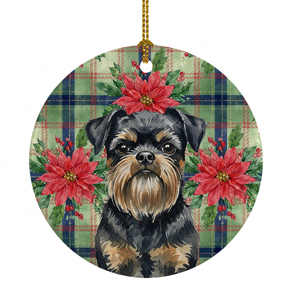 Black and Tan Brussels Griffon Christmas PoinsettIas Ceramic Ornament Christmas Tree Hanging Decorations for Home Christmas Holiday, Party, Gift, 3 in, Multicolor