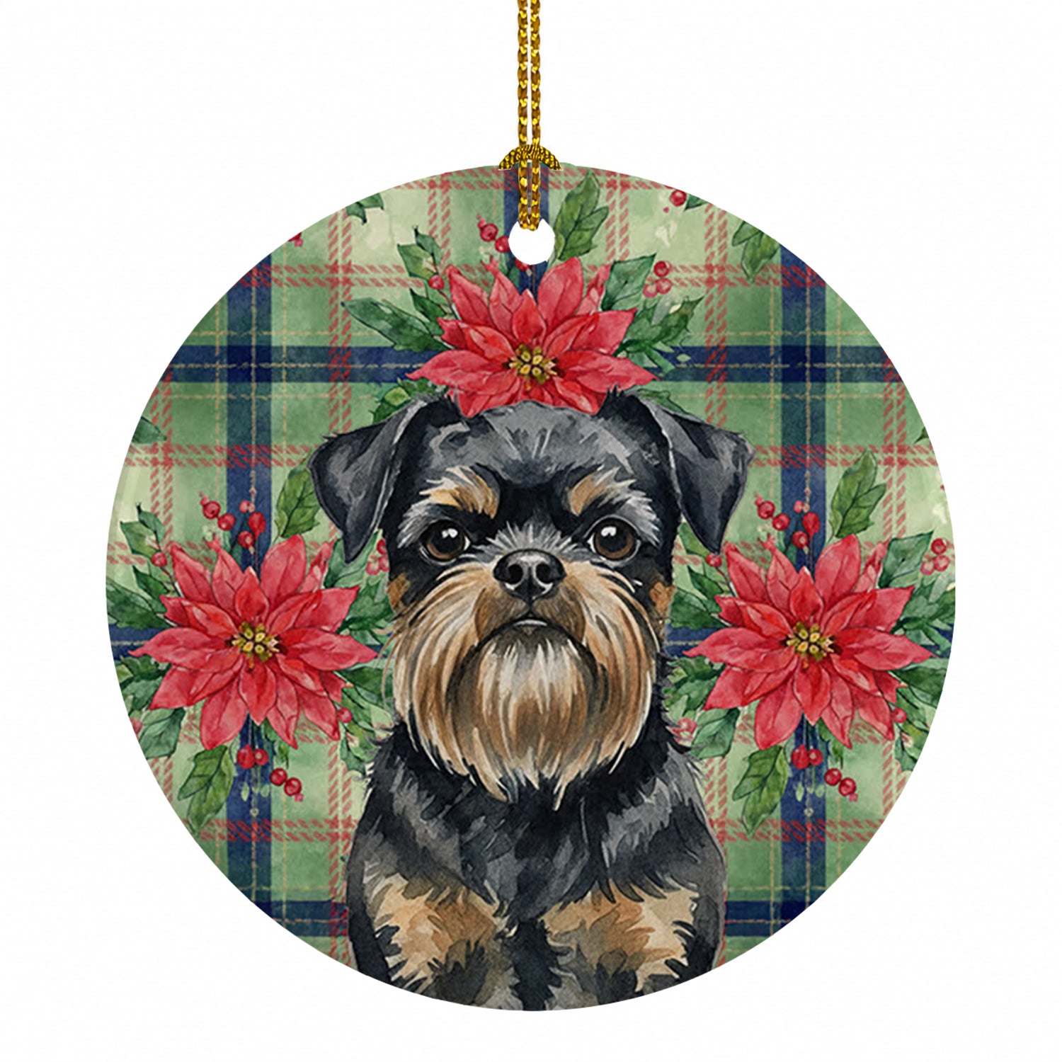 Black and Tan Brussels Griffon Christmas PoinsettIas Ceramic Ornament Christmas Tree Hanging Decorations for Home Christmas Holiday, Party, Gift, 3 in, Multicolor